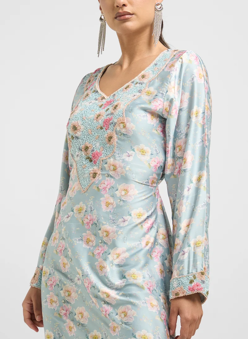 ARABIAN CLOSET Embellished Belted Jalabiya