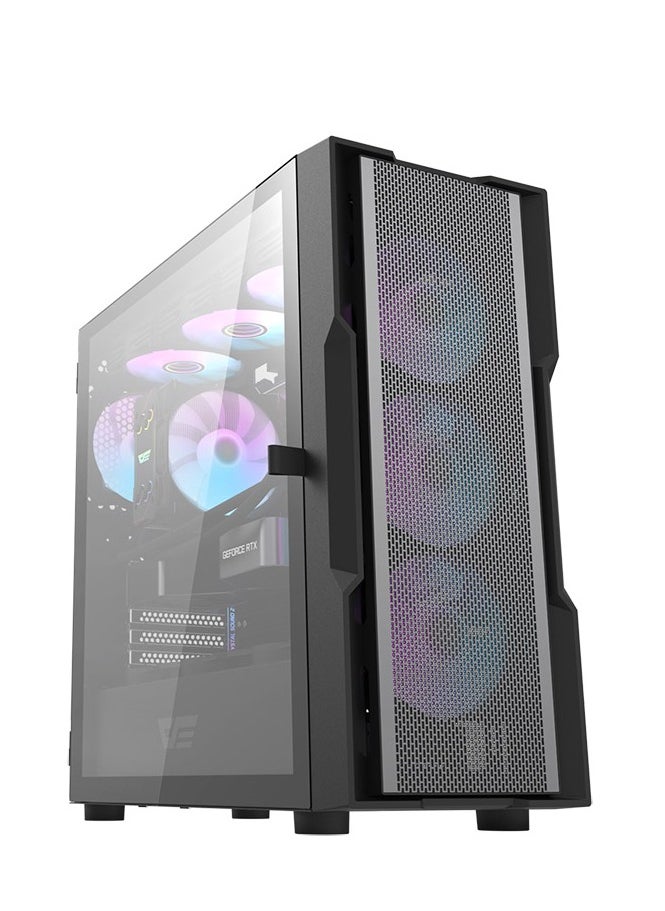 DarkFlash DarkFlash DK431 Mesh ATX Gaming PC Case, 4x Pre-Installed ARGB Fans, Tempered Glass Left Panel, Up to 360mm Radiator & 12x Fans Support, SPCC + Tempered Glass with Mesh Panels  - Image 1