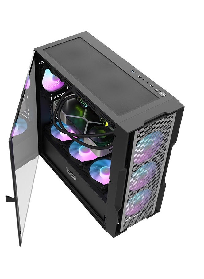 DarkFlash DarkFlash DK431 Mesh ATX Gaming PC Case, 4x Pre-Installed ARGB Fans, Tempered Glass Left Panel, Up to 360mm Radiator & 12x Fans Support, SPCC + Tempered Glass with Mesh Panels  - Image 3