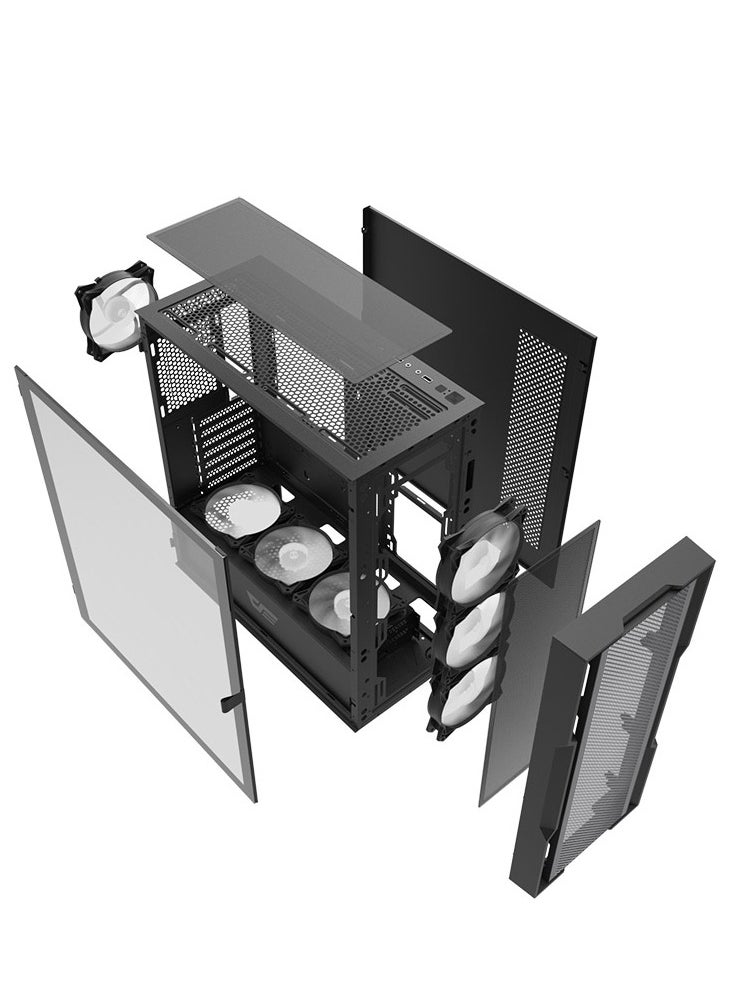 DarkFlash DarkFlash DK431 Mesh ATX Gaming PC Case, 4x Pre-Installed ARGB Fans, Tempered Glass Left Panel, Up to 360mm Radiator & 12x Fans Support, SPCC + Tempered Glass with Mesh Panels  - Image 4