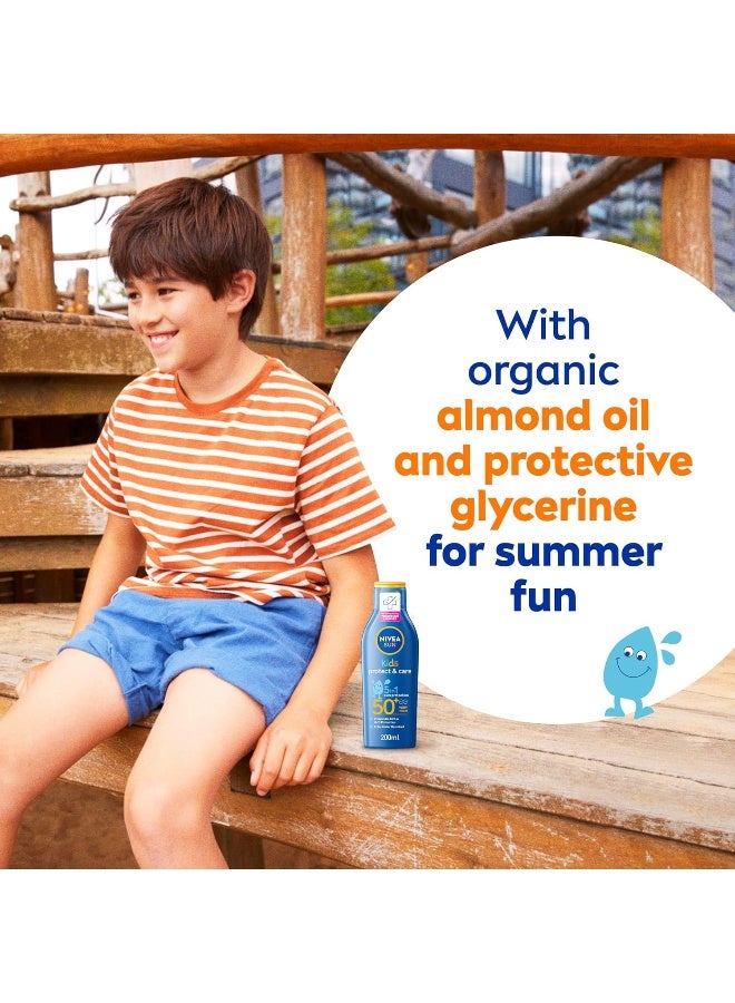 NIVEA SUN Kids Sunscreen Lotion, Protect & Care, SPF 50+, 5in1 Skin Protection, Very High and Immediate UVA & UVB Protection, Extra Water Resistant, 200ml - Image 5