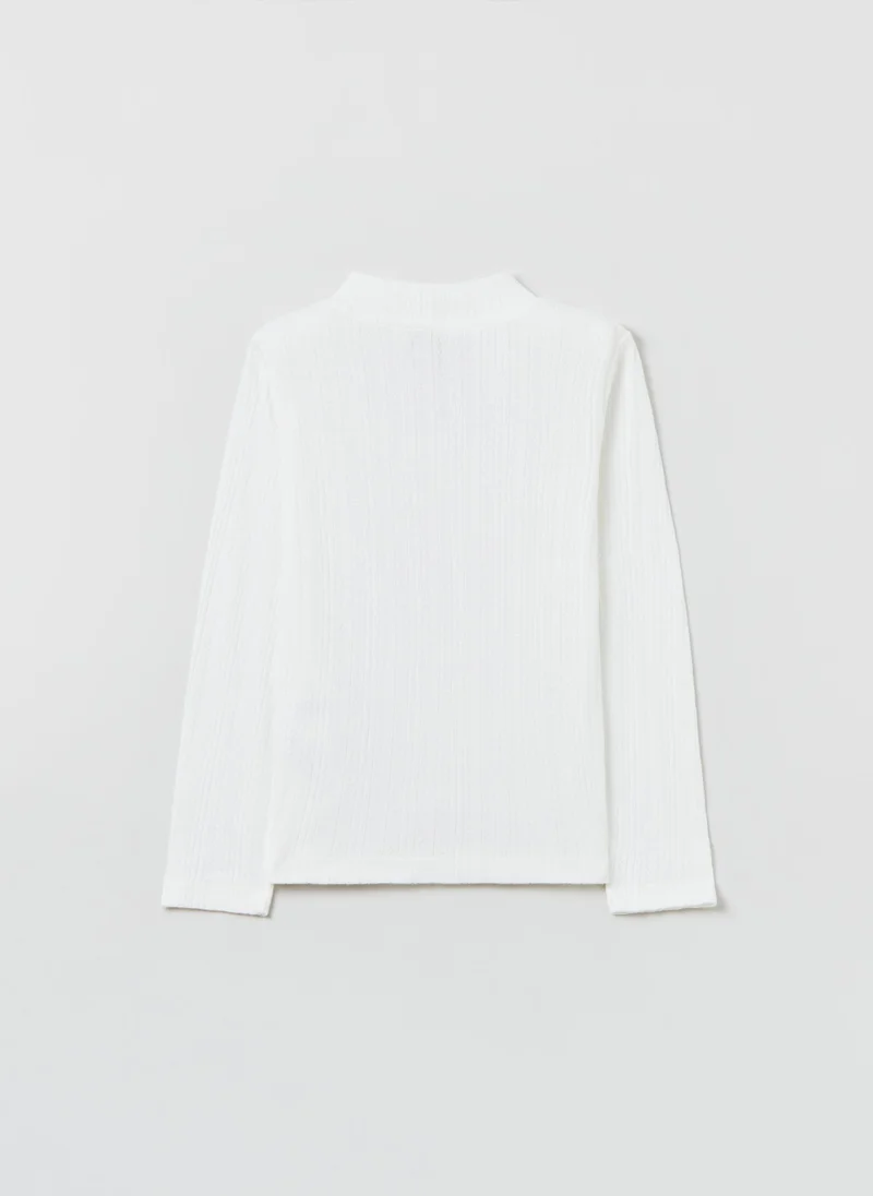 او في اس Ovs Pointelle T-Shirt With Mock Neck