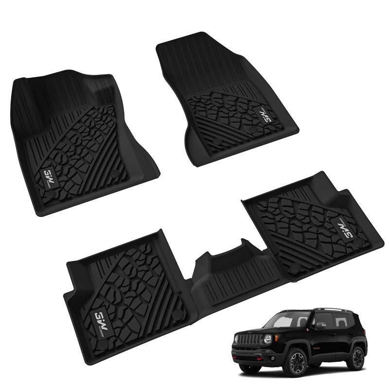 3W Floor Mats Fit for Jeep Renegade 20152023 TPE All Weather Custom Fit Floor Liner for Jeep Renegade 1st and 2nd Row Full Set Car Liners Black