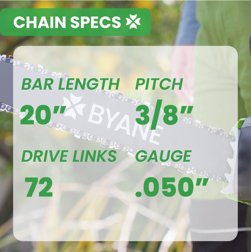 BYANE 20 Inch Chainsaw Bar and Chain Combo for Husqvarna, 3/8" Pitch, 050" Gauge, 72 Drive Links, Fits Husqvarna 455, 455 Rancher 460 Rancher, Poulan PP5020AV PR5020 and More(3 chains + 1 bar) - Image 2