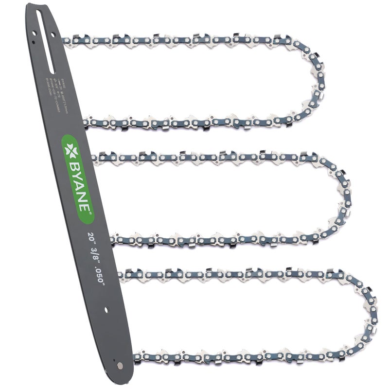 BYANE 20 Inch Chainsaw Bar and Chain Combo for Husqvarna, 3/8" Pitch, 050" Gauge, 72 Drive Links, Fits Husqvarna 455, 455 Rancher 460 Rancher, Poulan PP5020AV PR5020 and More(3 chains + 1 bar) - Image 1