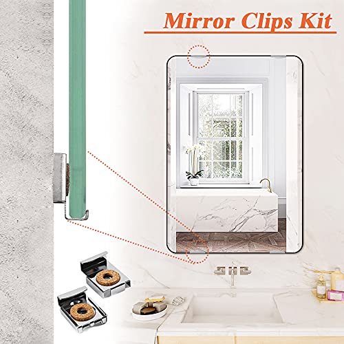 Mesee 4 Sets(16 Pcs) Spring Loaded Mirror Hanger Clip Set, Unframed Glass Mirrors Mount Bracket with Rawl Plugs and Screws, Wall Support Clips Fixing Kit for Mirror/ Photo /Picture/ Frame - Image 2