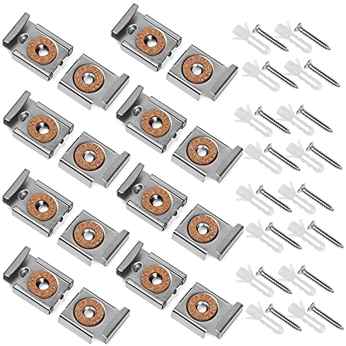 Mesee 4 Sets(16 Pcs) Spring Loaded Mirror Hanger Clip Set, Unframed Glass Mirrors Mount Bracket with Rawl Plugs and Screws, Wall Support Clips Fixing Kit for Mirror/ Photo /Picture/ Frame - Image 1