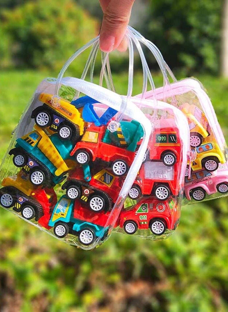 Kids Cartoon Mini Inertia Pull-Back Toy Cars Set – Portable Travel Bag (6 Pieces for Boys & Girls) - Image 1