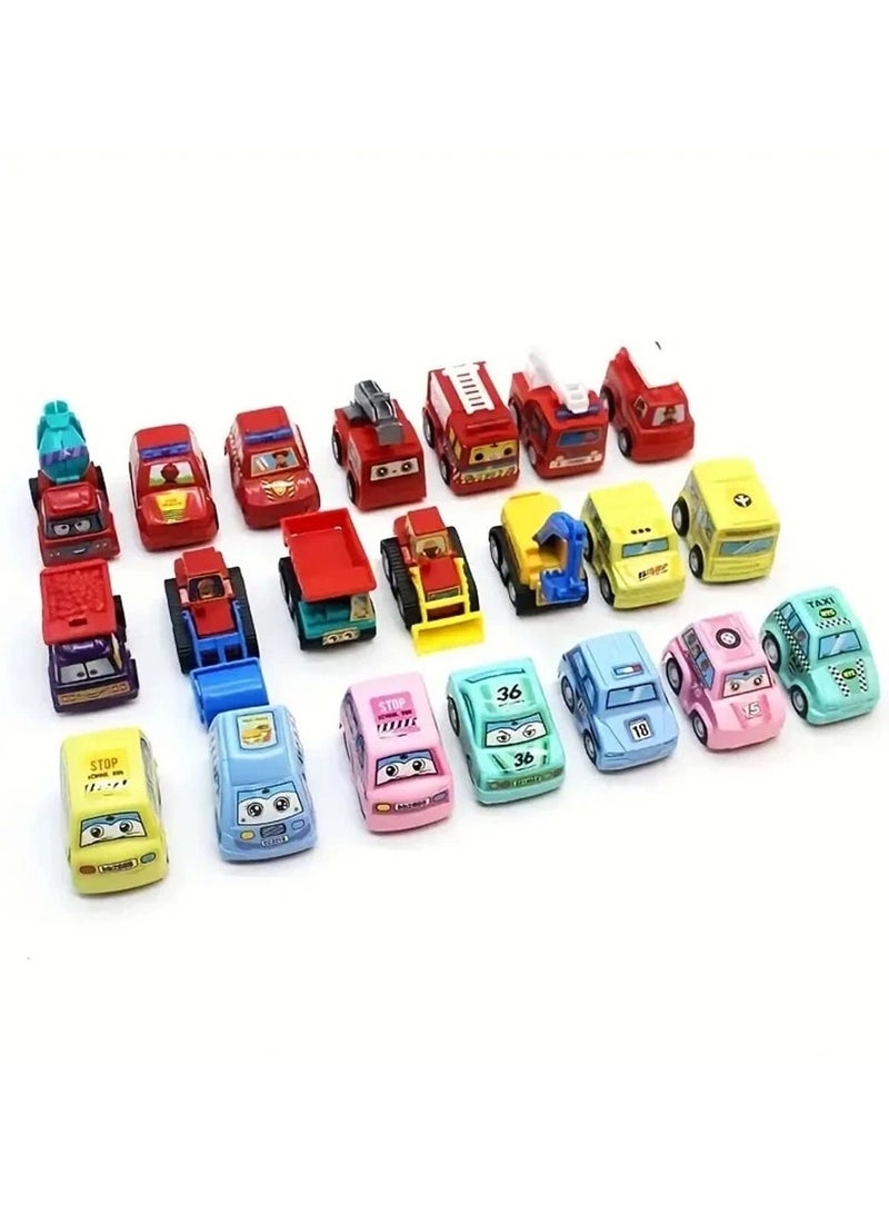 Kids Cartoon Mini Inertia Pull-Back Toy Cars Set – Portable Travel Bag (6 Pieces for Boys & Girls) - Image 3