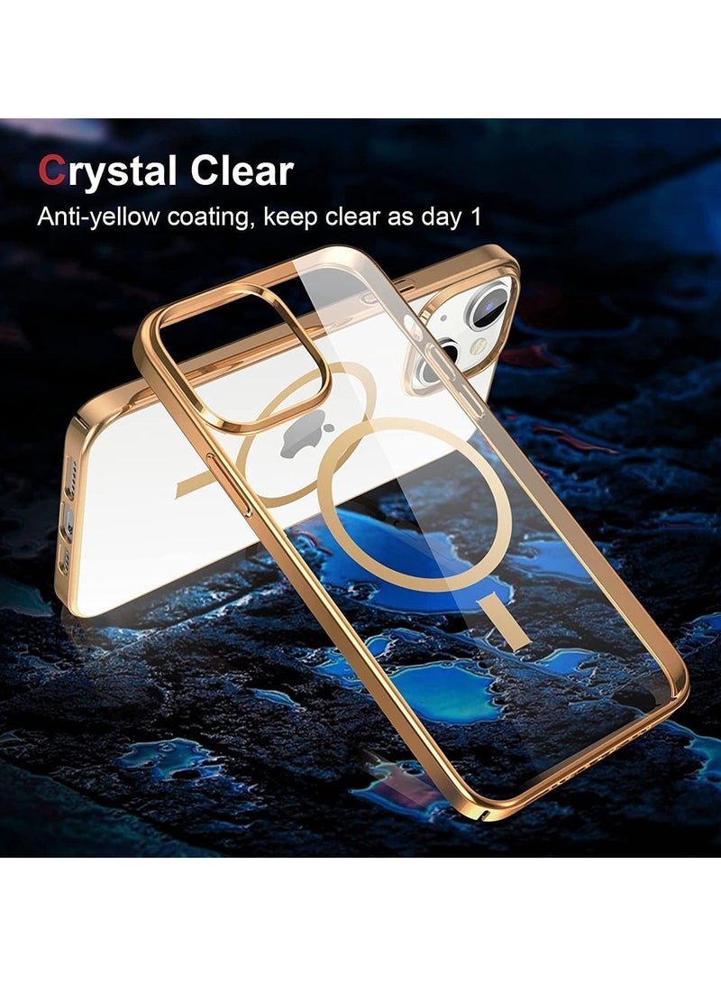 ELTRAZONE Built-in Magnet Clear Case for iPhone 14, Compatible with Mag-safe Accessories, Slim Thin PC Durable Case Support Wireless Char-ging (iPhone 14, Gold) - Image 2