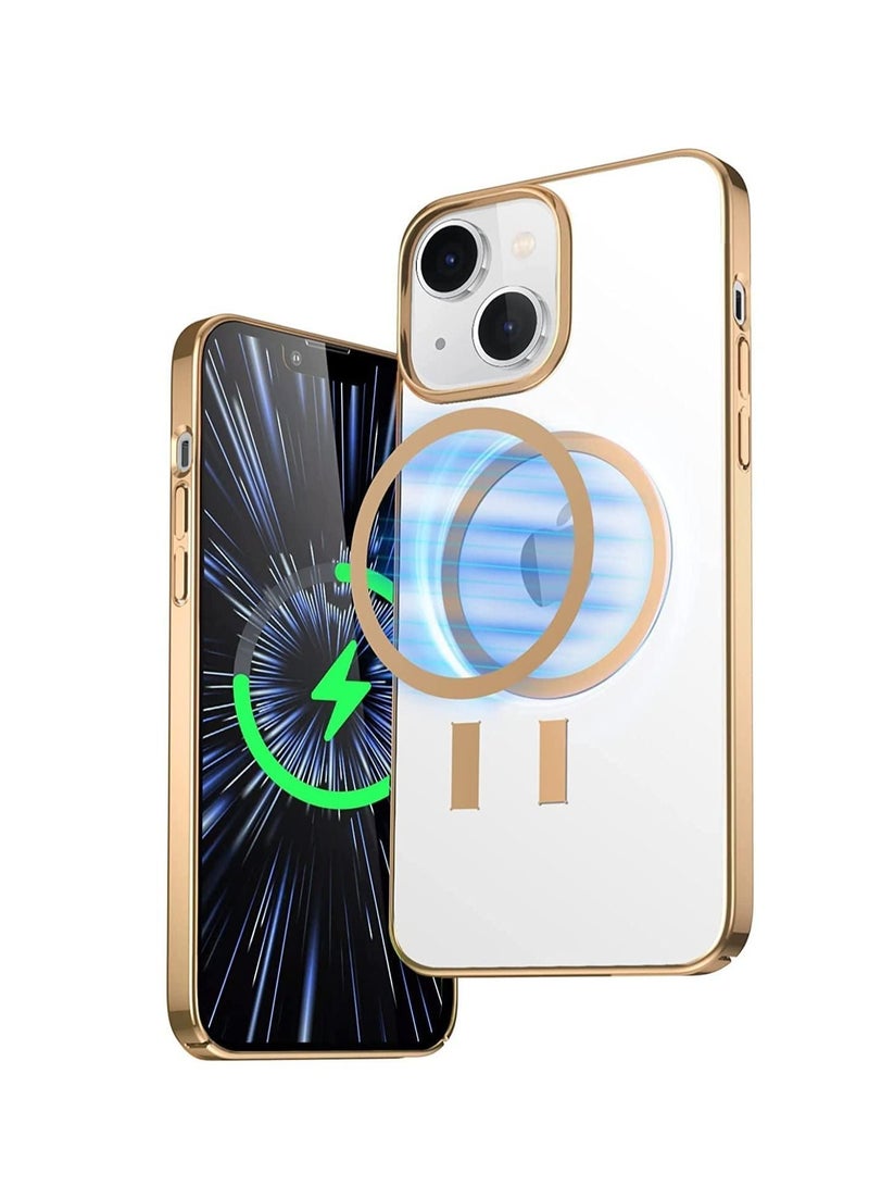 ELTRAZONE Built-in Magnet Clear Case for iPhone 14, Compatible with Mag-safe Accessories, Slim Thin PC Durable Case Support Wireless Char-ging (iPhone 14, Gold) - Image 1