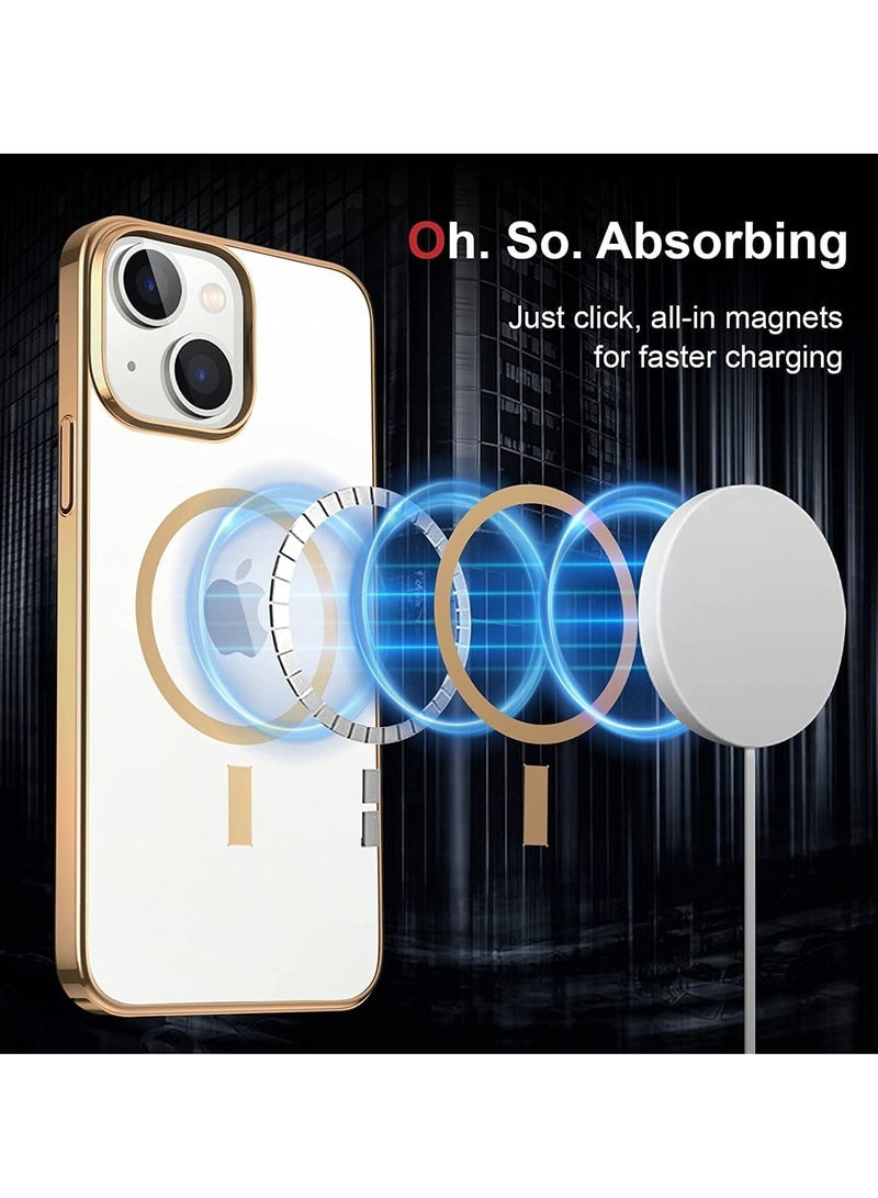 ELTRAZONE Built-in Magnet Clear Case for iPhone 14, Compatible with Mag-safe Accessories, Slim Thin PC Durable Case Support Wireless Char-ging (iPhone 14, Gold) - Image 3