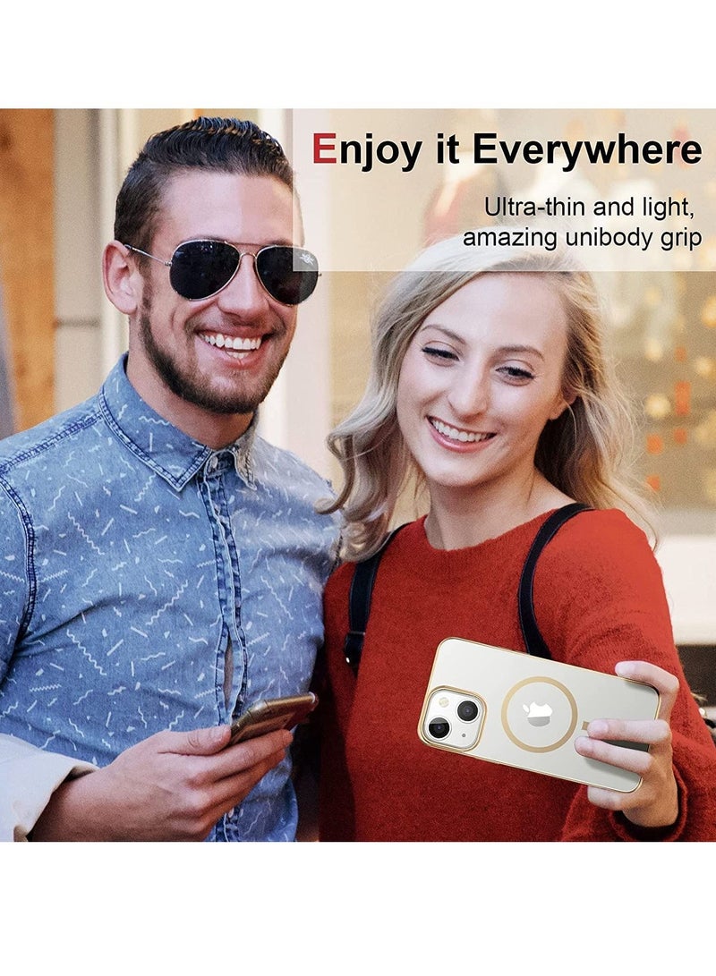 ELTRAZONE Built-in Magnet Clear Case for iPhone 14, Compatible with Mag-safe Accessories, Slim Thin PC Durable Case Support Wireless Char-ging (iPhone 14, Gold) - Image 4