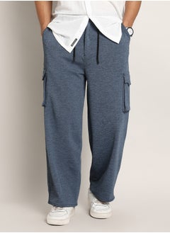 Campus Sutra Men's Prussian Blue Heathered-Relaxed Cargo Trousers  - Image 2