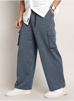 Campus Sutra Men's Prussian Blue Heathered-Relaxed Cargo Trousers  - Image 1