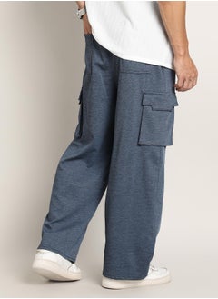 Campus Sutra Men's Prussian Blue Heathered-Relaxed Cargo Trousers  - Image 5