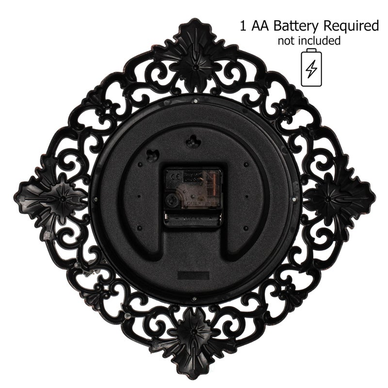 Clockswise 11" Classic Round Decorative Hanging Wall Clock with Ornate Floral Scroll Frame in Vintage Distressed Finish for Home Entryway Living Room Bedroom Kitchen Office Hotel & Restaurant, Brown - Image 4