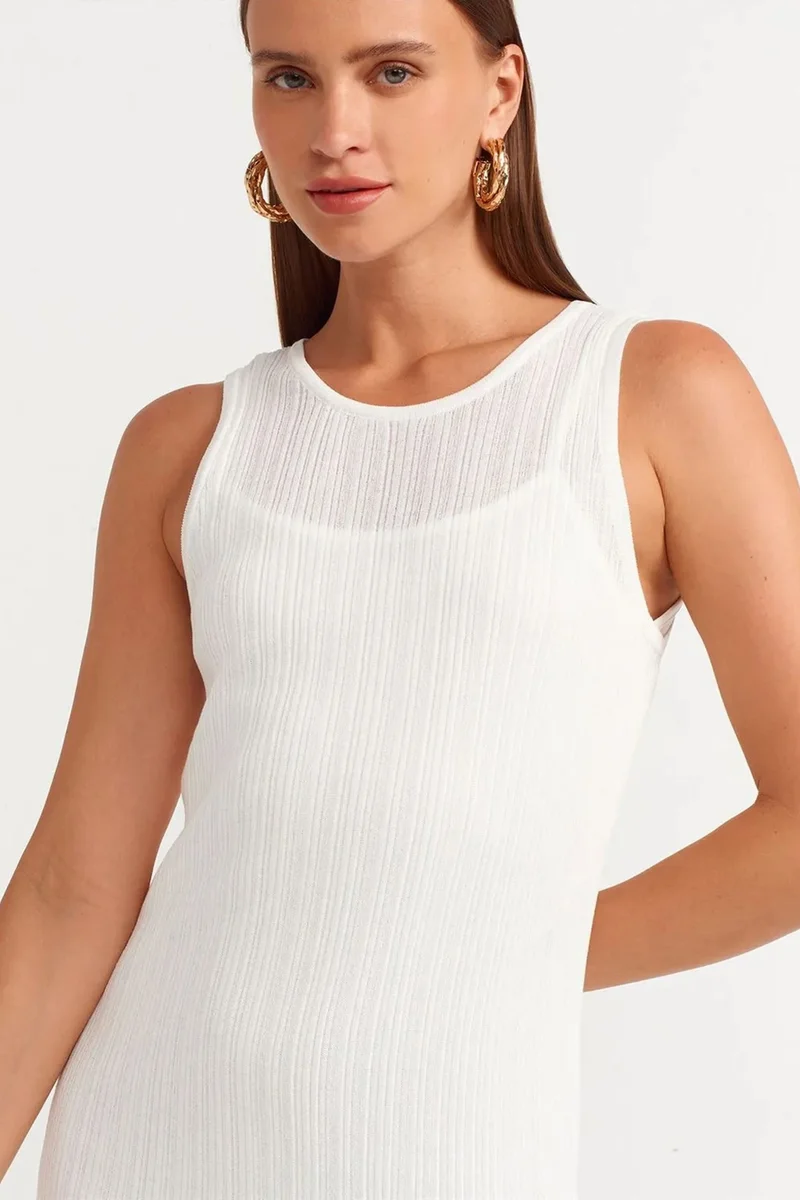 Dilvin White DILVIN Ribbed Sleeveless Bodycon Midi Dress for Women | Best Price UAE