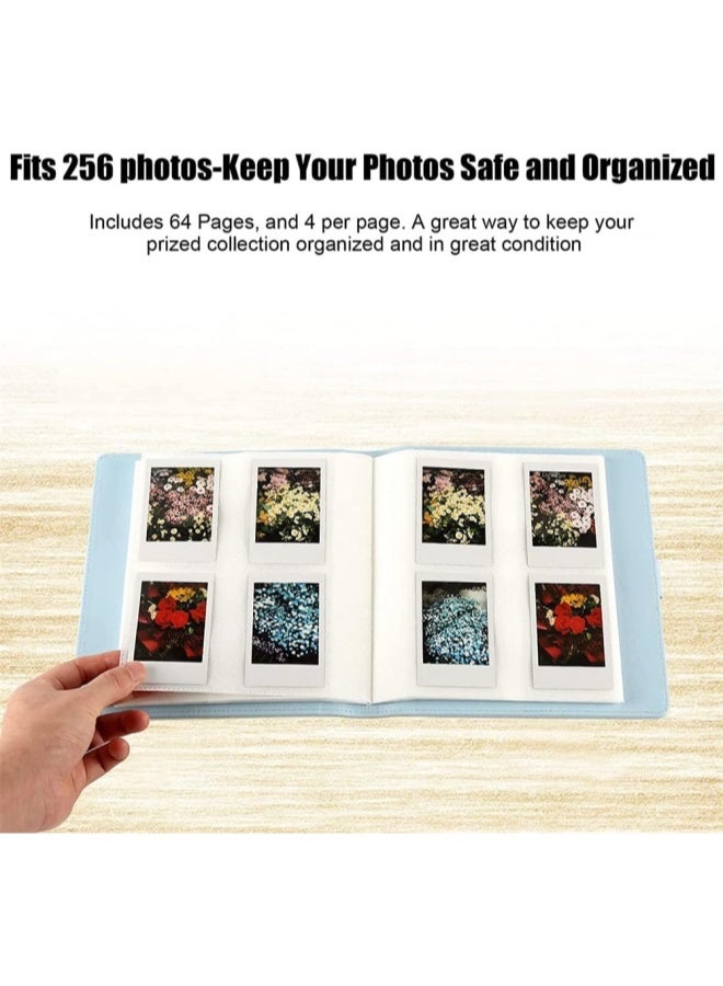 ألبومات الصور الجلد عالية الجودة للكاميرا الصغيرة Fujifilm Instax ، Polaroid 2x3 "صور الزنك ، ألبوم الصور الجلدية ذات القدرة الكبيرة مع 256 جيب ، مقاوم للماء DIY Photocard Holder Book لصور العائلة ، تخزين صور الزفاف والحفاظ على الذاكرة (أزرق) - Image 3