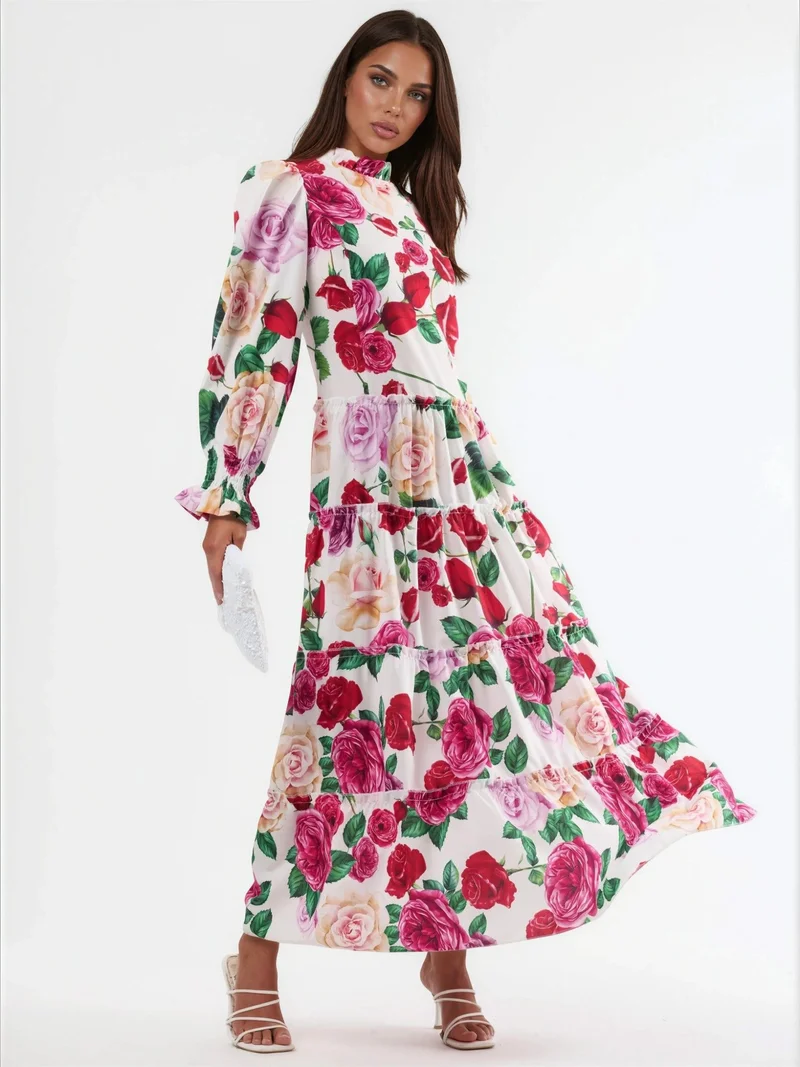 Jennyfer Floral Crew Neck Maxi Dress