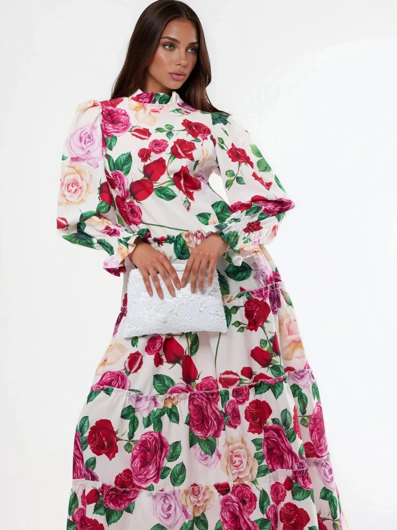Jennyfer Floral Crew Neck Maxi Dress