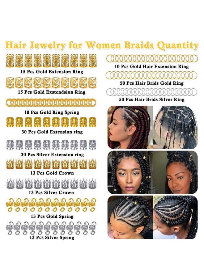 Jollidecor 262 Pcs Dreadlock Accessories For Women Hair Jewelry For Braids Loc Jewelry Hair Decorations Gold And Silver Hair Accessories Adjustable Hair Charms Hair Rings For Braids Girls Loc Braid Jewelry - Image 3