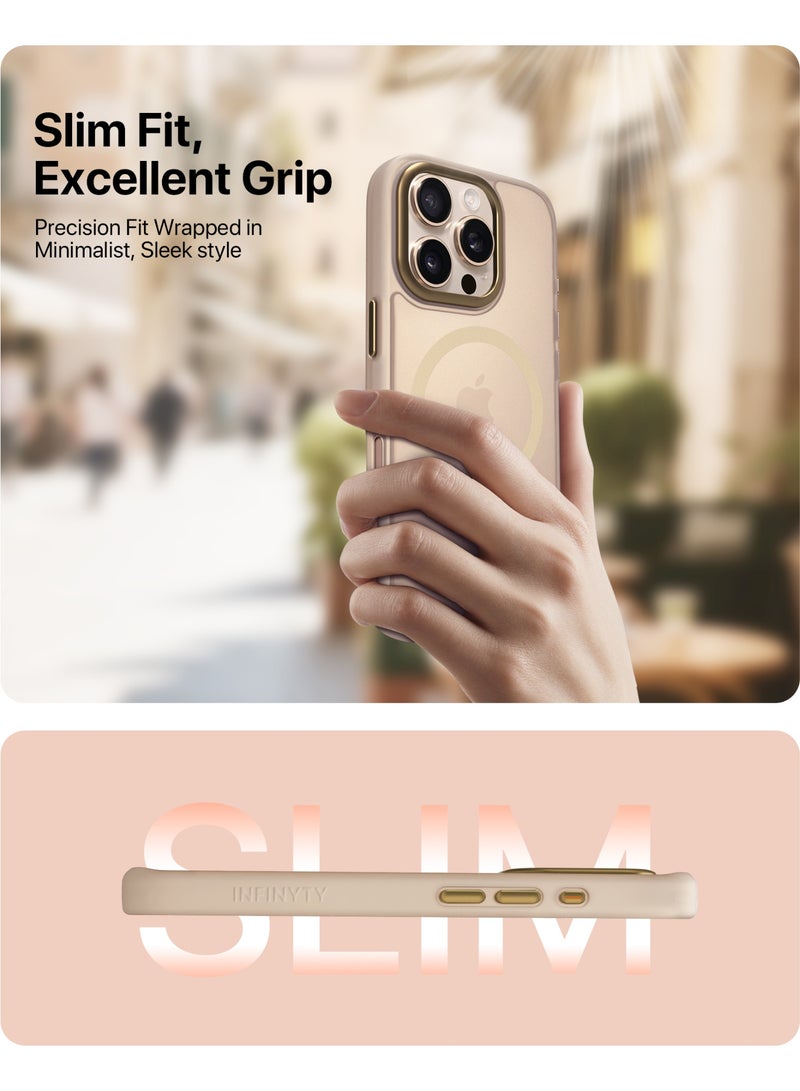 INFINYTY iPhone 16 Pro Hybrid Matte Case- Modo (Desert Titanium) Frosted, MagSafe Compatible, Mil. Grade Drop-Tested, Premium Aluminum Camera Frame, Anti-Slip, Scratch-Resistant - Image 2