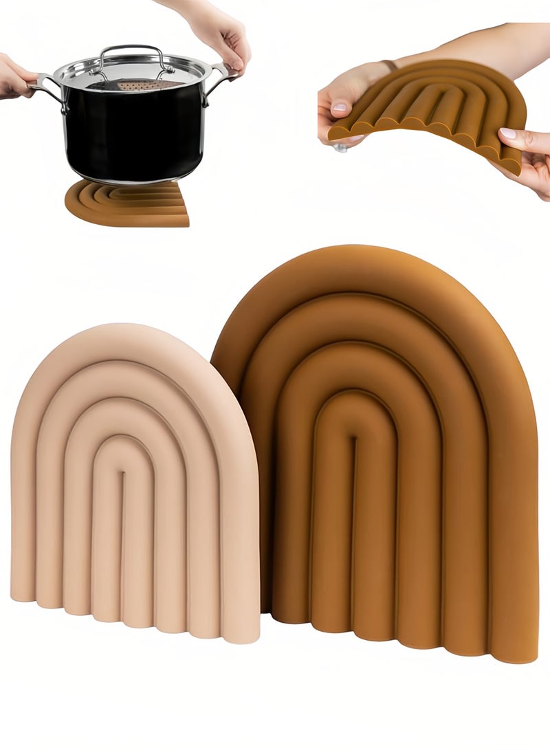 طقم حامل ثلاثي من السيليكون الممتاز مكون من قطعتين، تصميم قابل للانحناء قائم بذاته، ديكور للمطبخ - واقي سطح عمل متين وأنيق ومقاوم للحرارة. - Image 1