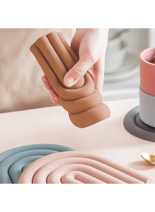 طقم حامل ثلاثي من السيليكون الممتاز مكون من قطعتين، تصميم قابل للانحناء قائم بذاته، ديكور للمطبخ - واقي سطح عمل متين وأنيق ومقاوم للحرارة. - Image 5