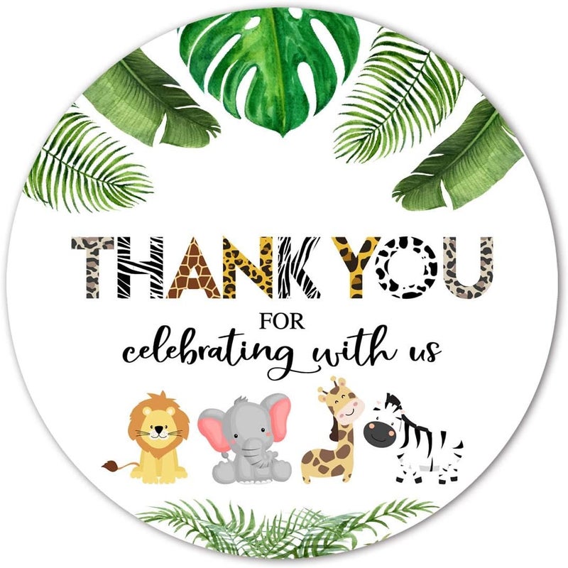 Jungle Animals Thank You Favor Stickers 2 Greenery Safari Baby Shower Birthday Labels Party Decorations Supplies 40Pack