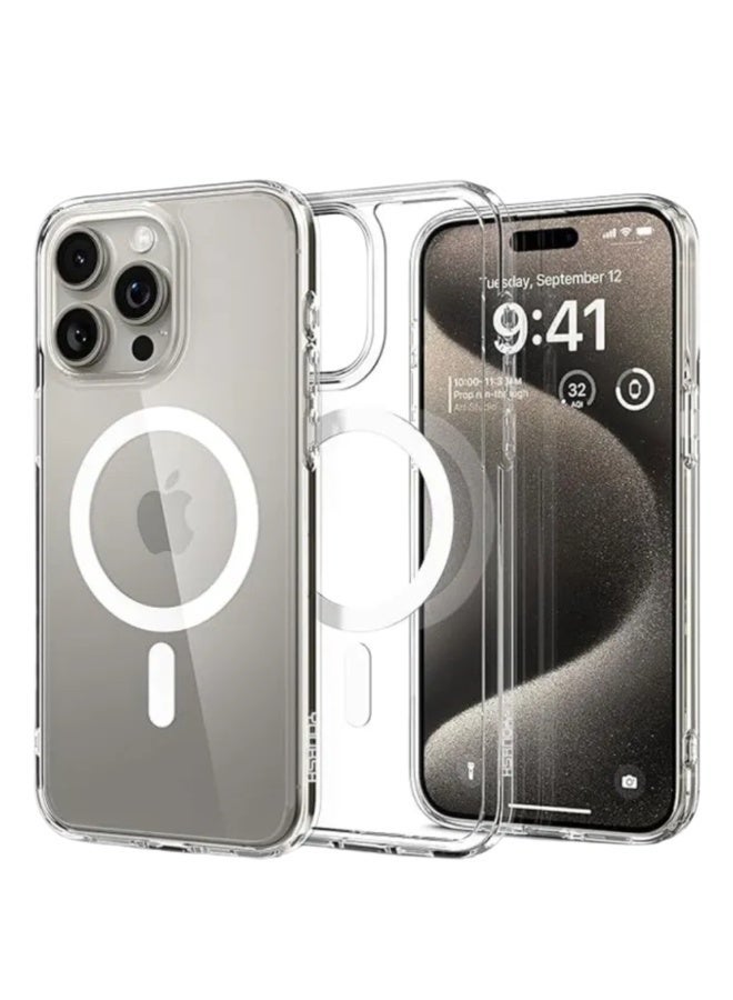 Raxoom iPhone 15 Pro Max Clear Magnetic Cover | Mag Safe Compatible | Hybrid Protective Crystal Clear Hard Back Case | Shockproof Silicone Frame | Anti Yellowing | Slim Transparent Case for Apple iPhone 15 Pro Max - Image 1