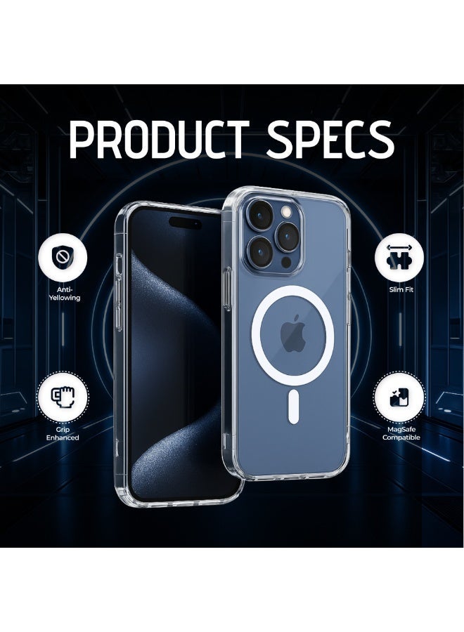 Raxoom iPhone 15 Pro Max Clear Magnetic Cover | Mag Safe Compatible | Hybrid Protective Crystal Clear Hard Back Case | Shockproof Silicone Frame | Anti Yellowing | Slim Transparent Case for Apple iPhone 15 Pro Max - Image 3