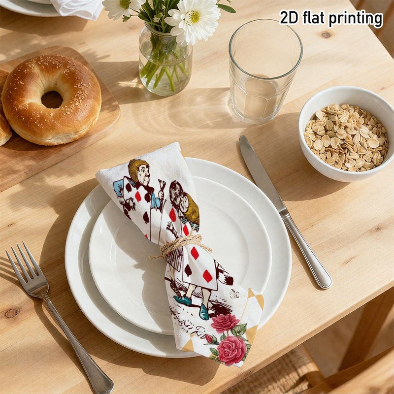 Vintage Style 2D Flat Napkins 4 Pack 17.7x17.7 Inch Whimsical Card Characters Tea Party Dining Decor - Image 5