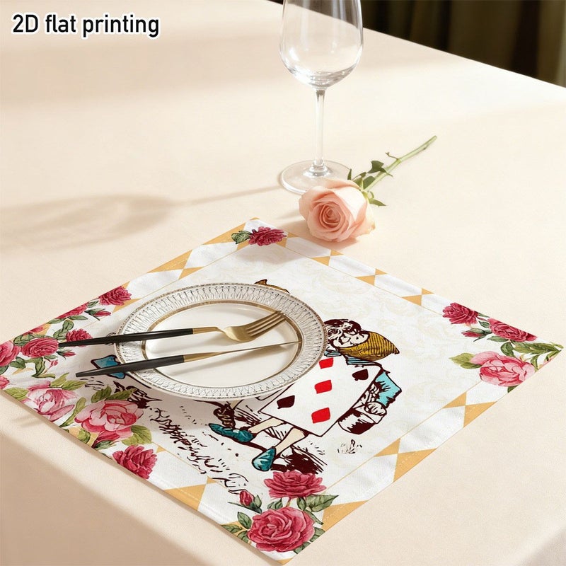 Vintage Style 2D Flat Napkins 4 Pack 17.7x17.7 Inch Whimsical Card Characters Tea Party Dining Decor - Image 2