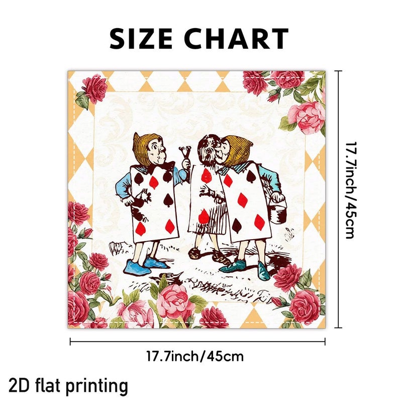 Vintage Style 2D Flat Napkins 4 Pack 17.7x17.7 Inch Whimsical Card Characters Tea Party Dining Decor - Image 3