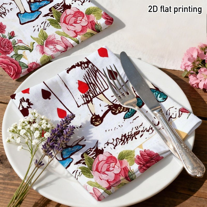 Vintage Style 2D Flat Napkins 4 Pack 17.7x17.7 Inch Whimsical Card Characters Tea Party Dining Decor - Image 4