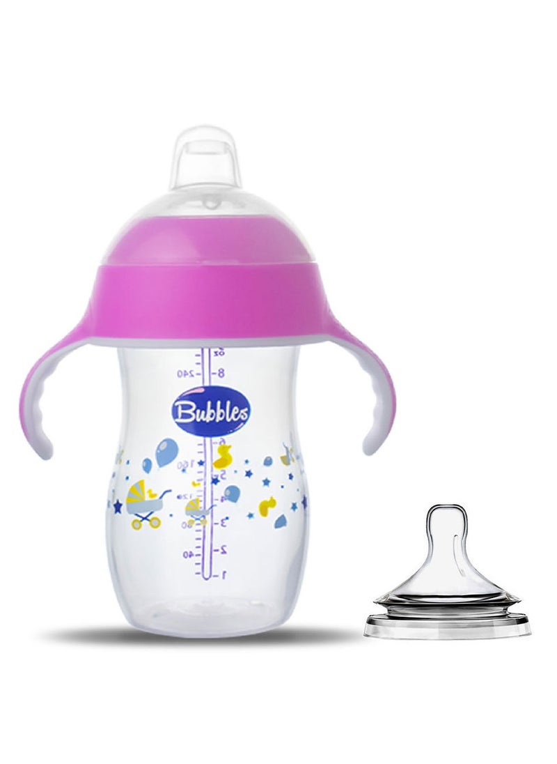 Generic - Bubblers Natural 2 in 1 Cup + Bottle for Drinking and Feeding with Handles 280 ml - Pink - Image 1