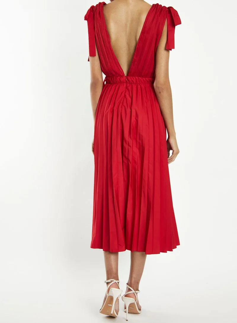 True Decadence Gwyneth Cherry Red Pleated V-Neck Midi-Dress