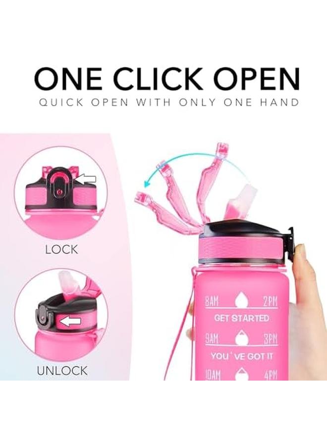 SKY-TOUCH 1L Sports Water Bottle : Motivational Water Bottle With Time Marker And Straw Leakproof Water Bottles For Fitness Gym And Outdoor Sports Blue And Pink 1Pcs - Image 3