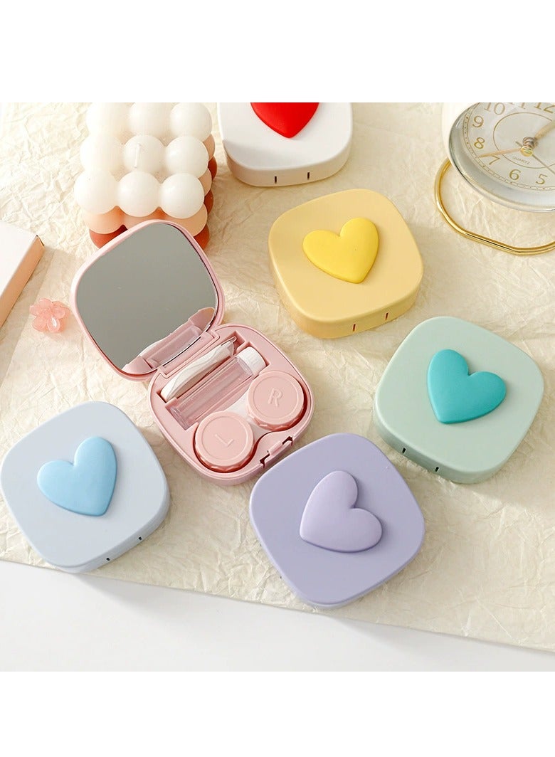 علب العدسات اللاصقة بتصميم قلب ثلاثي الأبعاد، مجموعة علب سفر باللون الماكرون مع مرآة وزجاجة وملقط - Image 2