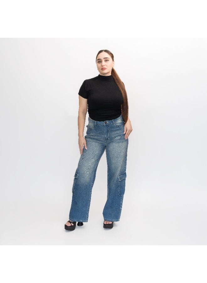 LINELLE بنطلون كارجو فضفاض من قطن الدنيم الخفيف الأزرق الفاتح للنساء - لينيل، LLJ33235-LT - Image 2