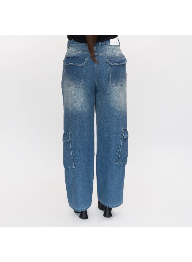 LINELLE بنطلون كارجو فضفاض من قطن الدنيم الخفيف الأزرق الفاتح للنساء - لينيل، LLJ33235-LT - Image 1