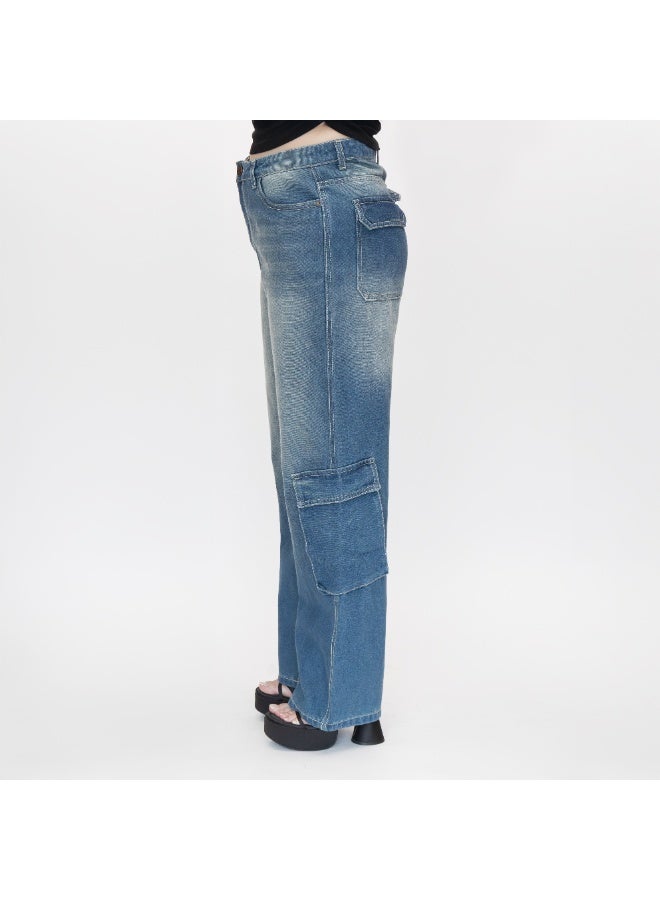 LINELLE بنطلون كارجو فضفاض من قطن الدنيم الخفيف الأزرق الفاتح للنساء - لينيل، LLJ33235-LT - Image 4