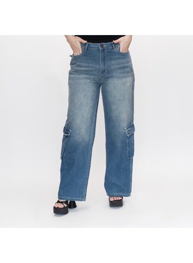 LINELLE بنطلون كارجو فضفاض من قطن الدنيم الخفيف الأزرق الفاتح للنساء - لينيل، LLJ33235-LT - Image 3