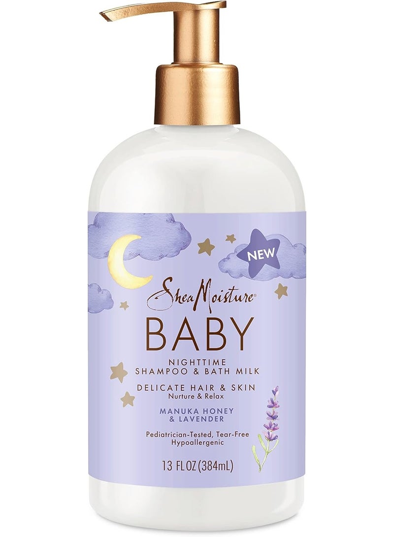 SheaMoisture Baby Shampoo & Bath Milk Manuka Honey & Lavender for Delicate Hair and Skin Nighttime Skin and Hair Care Regimen 384ml - Image 1