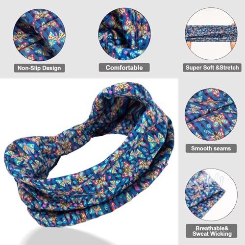 Cobahom 6Pcs Wide Headbands for Women Non Slip Soft Fabric Hair Wrap Boho Head Bands Elastic Sport Hair Bands for Workout Yoga Running (Butterfly Pattern) - Image 4