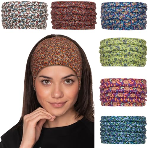 Cobahom 6Pcs Wide Headbands for Women Non Slip Soft Fabric Hair Wrap Boho Head Bands Elastic Sport Hair Bands for Workout Yoga Running (Butterfly Pattern) - Image 1