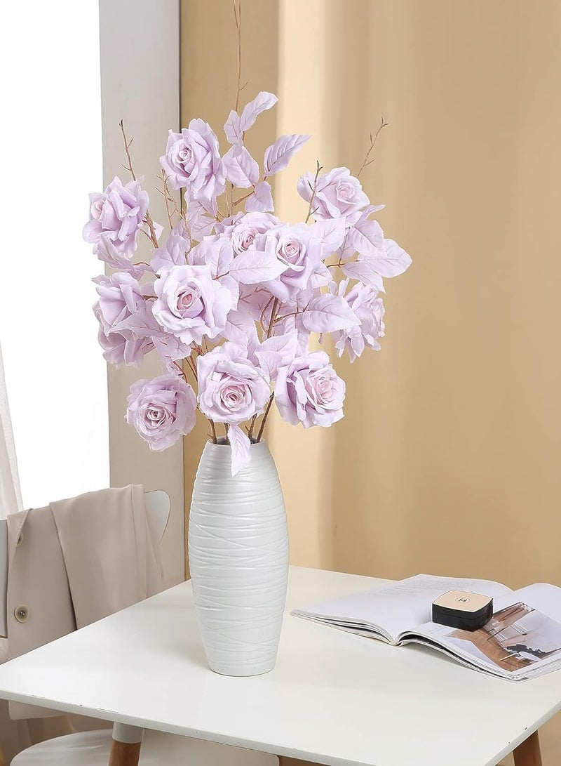 Excefore Artificial Flowers Roses Fake Flowers Silk Flowers Real Looking with Stems for DIY Wedding Bouquets Centerpieces Arrangements Party Home Decorations and Outdoors, 4Pcs (Light Purple) - Image 3