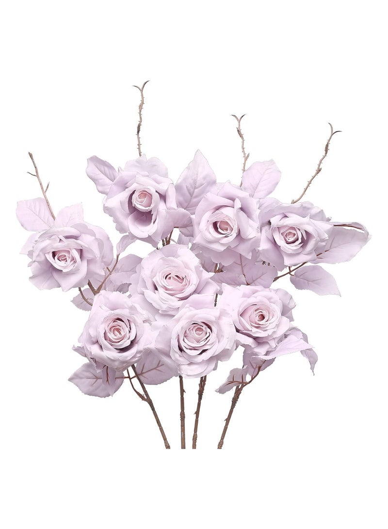Excefore Artificial Flowers Roses Fake Flowers Silk Flowers Real Looking with Stems for DIY Wedding Bouquets Centerpieces Arrangements Party Home Decorations and Outdoors, 4Pcs (Light Purple) - Image 1