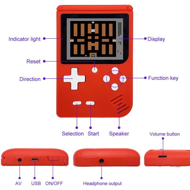Handheld Game Console 400 Retro Games Portable Game Player 3.0-inch Screen 3.5mm Headphone Jack AV Output Support Wired Gamepad Connection - Image 2